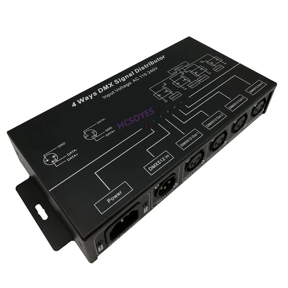 Усилитель DMX124 AC100V-240V входной разветвитель DMX512, повторитель сигнала DMX, 4 канала, 4 выходных порта, распределитель сигнала DMX