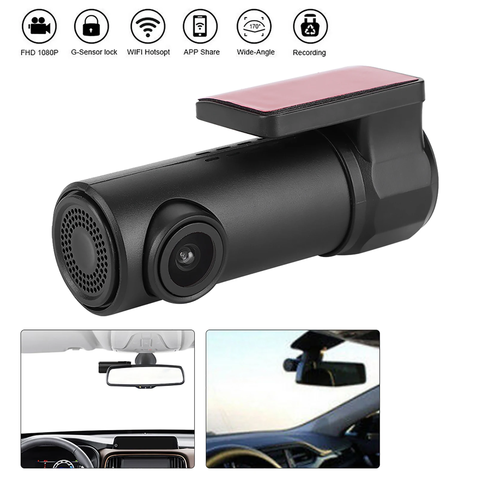 Автомобильный видеорегистратор с разрешением 1080P и Wi-Fi, видеокамера с разрешением 170 ° FHD, Видеорегистратор, Видеомагнитофон, приложение для камеры вождения, циклическая запись