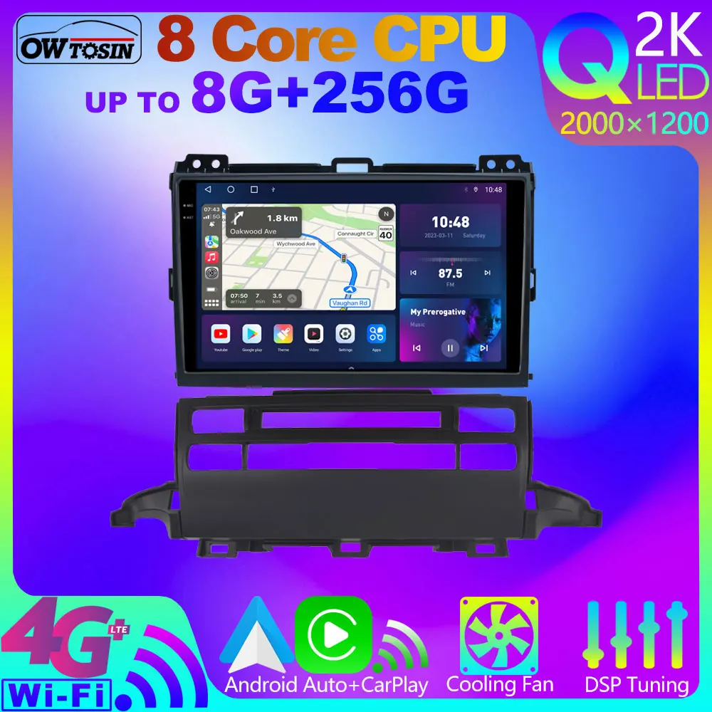 Owtosin Android 12, 8G + 256G QLED 2K Автомобильный радиоплеер Для Toyota Land Cruiser Prado 120 LC120 LEXUS GX 470 2002-2009 GPS CarPlay