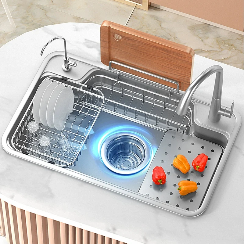 Кухонная раковина из нержавеющей стали, большая однощелевая бытовая раковина для мытья посуды под умывальником, многофункциональный умывальник