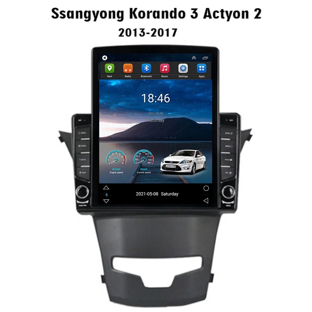 Android 12 Для Tesla Стиль Вертикальный Экран Автомобиля Радио Стерео Мультимедийный Аудиоплеер Для SsangYong Korando 3 Actyon 2 2013-2035