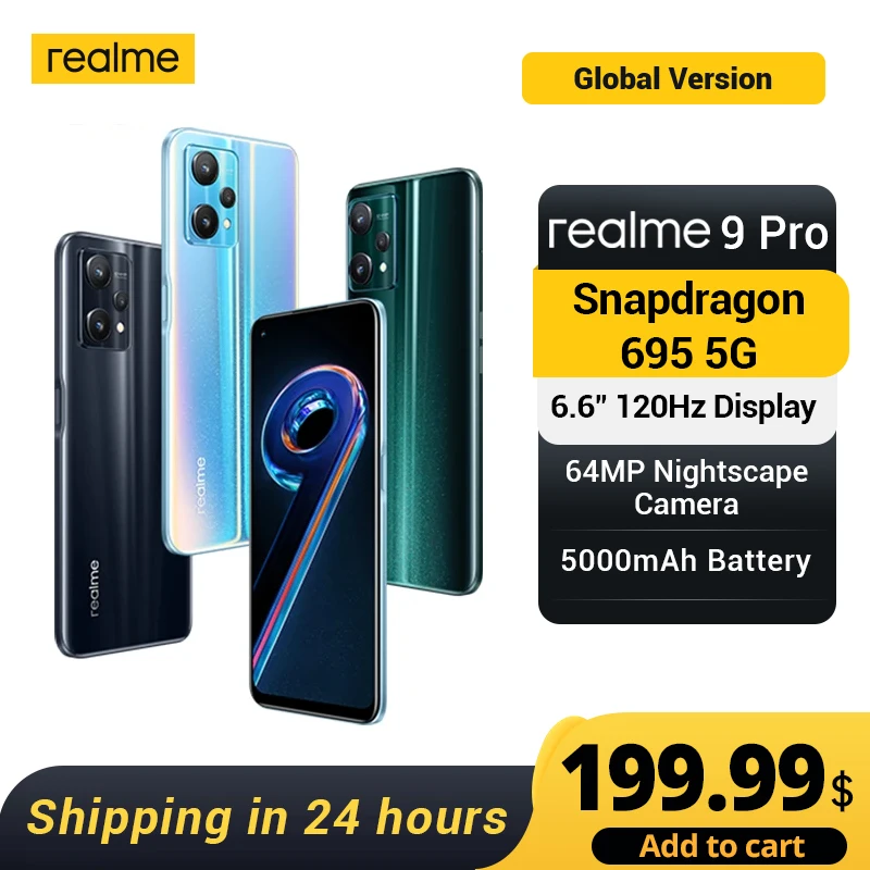 Глобальная версия Realme 9 Pro 5G 8 ГБ оперативной ПАМЯТИ 128 ГБ ПЗУ 6,6-дюймовый FHD + дисплей 120 Гц Qualcomm Snapdragon 695 5G